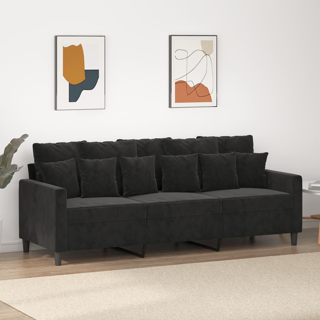 3-personers sofa 180 cm velour sort