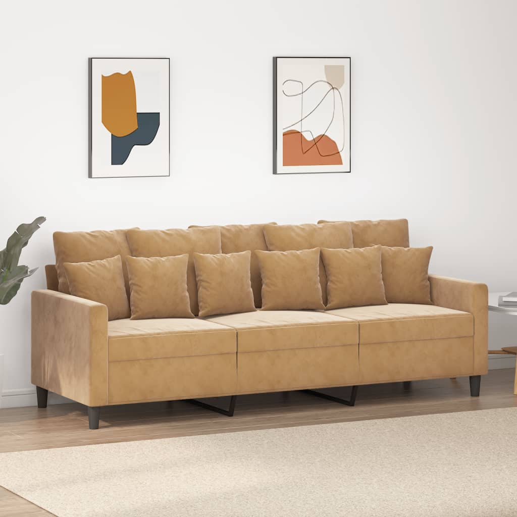 3-personers sofa 180 cm fløjl brun