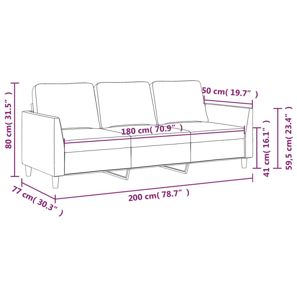 3-personers sofa 180 cm kunstlæder sort