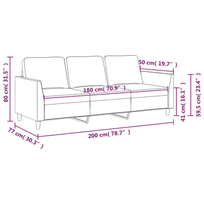 3-personers sofa 180 cm kunstlæder sort