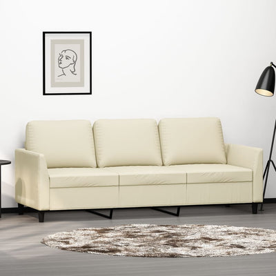 3-personers sofa 180 cm kunstlæder cremefarvet