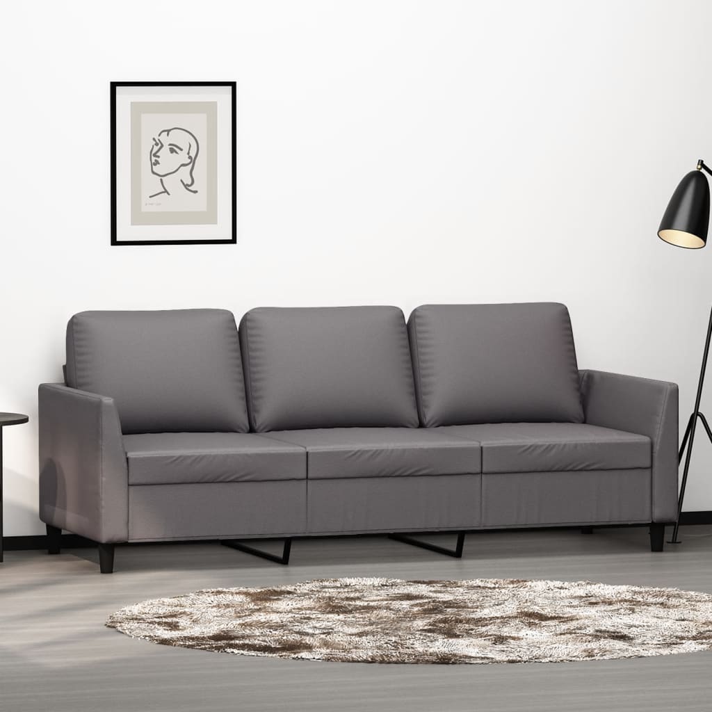 3-personers sofa 180 cm kunstlæder grå