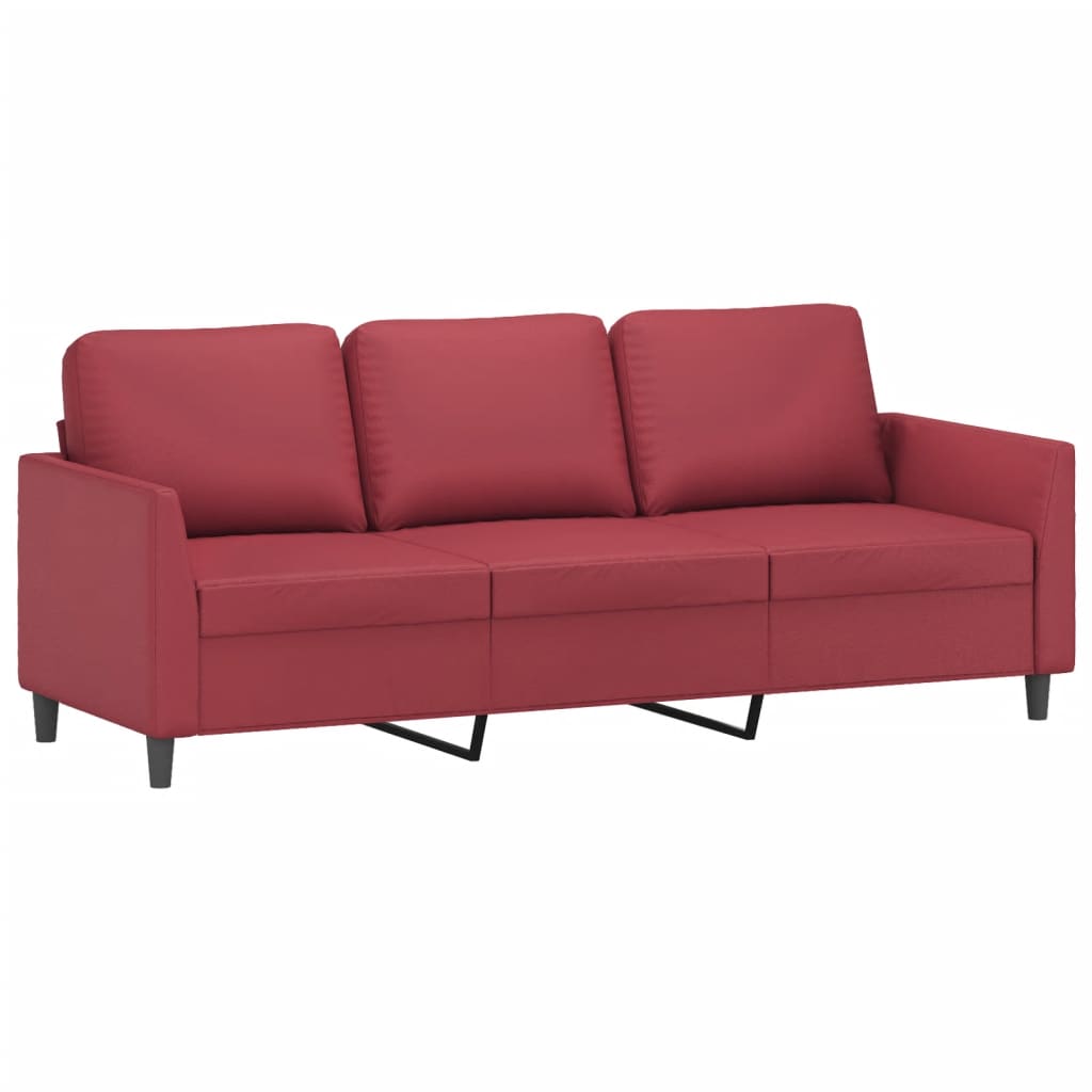 3-personers sofa 180 cm kunstlæder vinrød