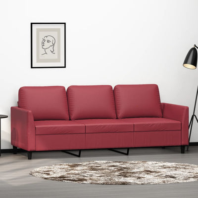 3-personers sofa 180 cm kunstlæder vinrød