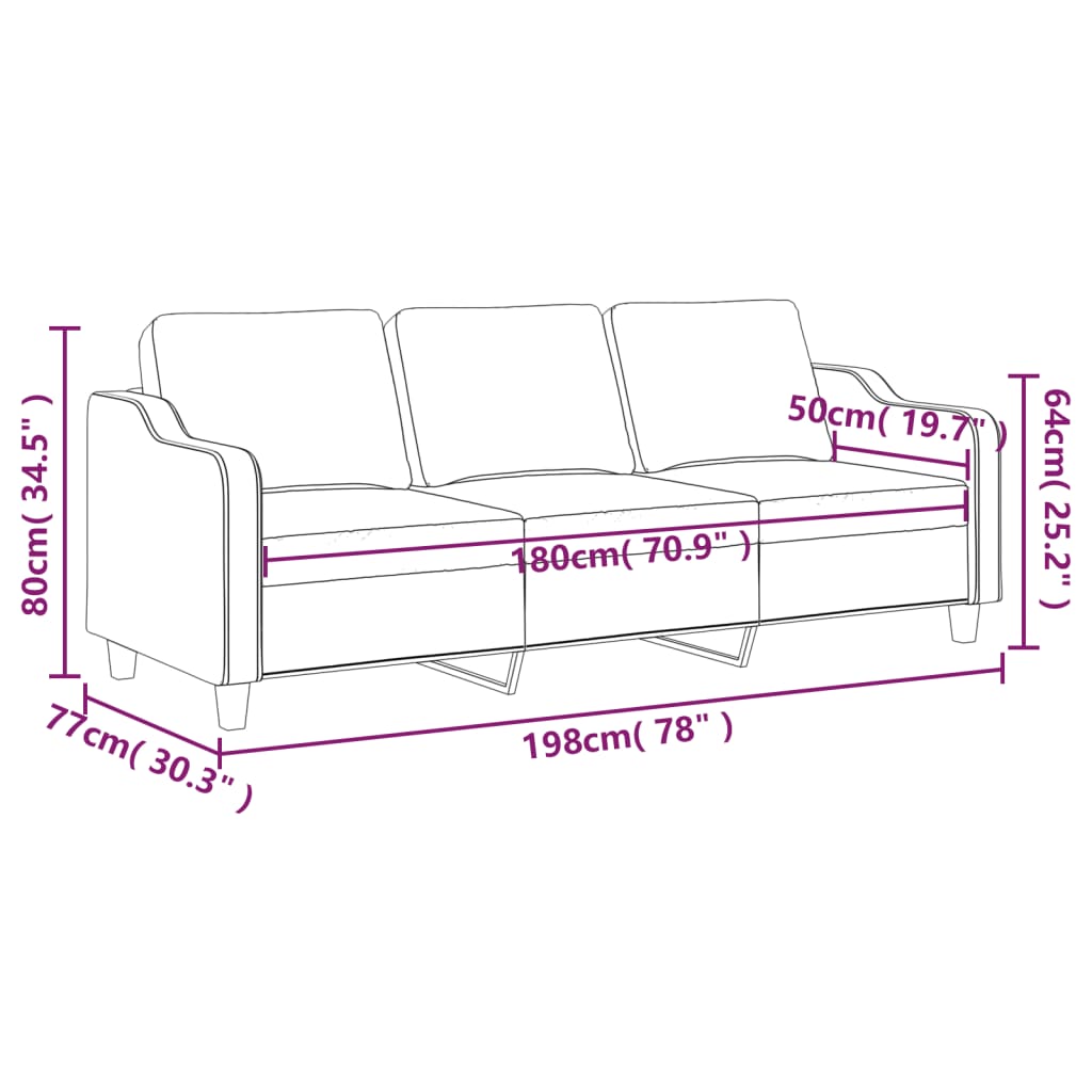 3-personers sofa 180 cm stof lysegul