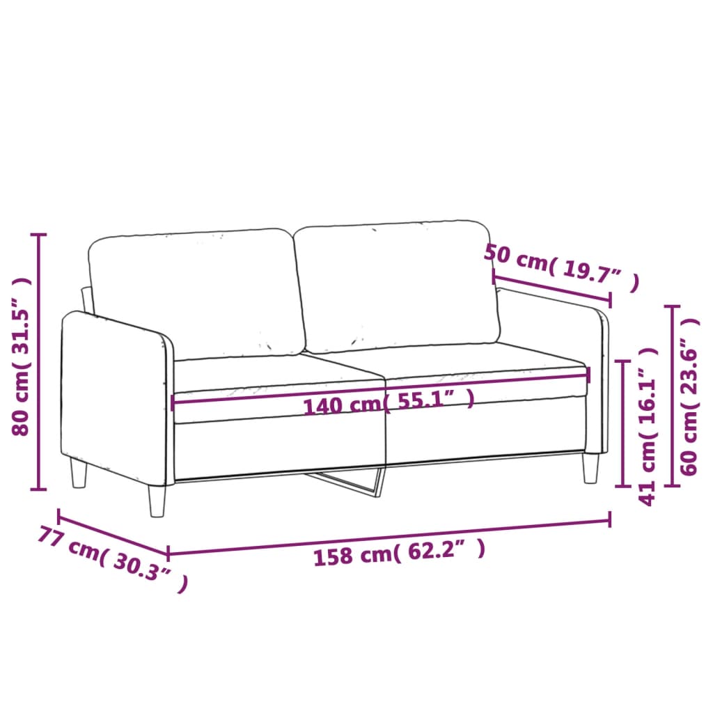 2-personers sofa 140 cm fløjl vinrød