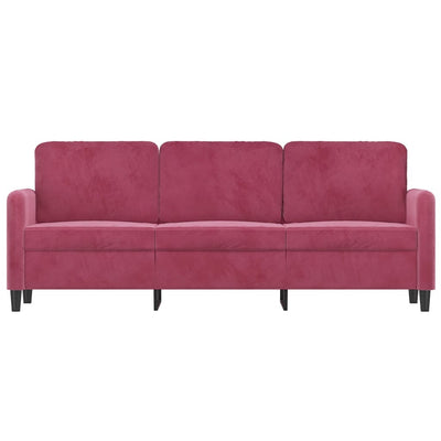 3-personers sofa 180 cm fløjl vinrød