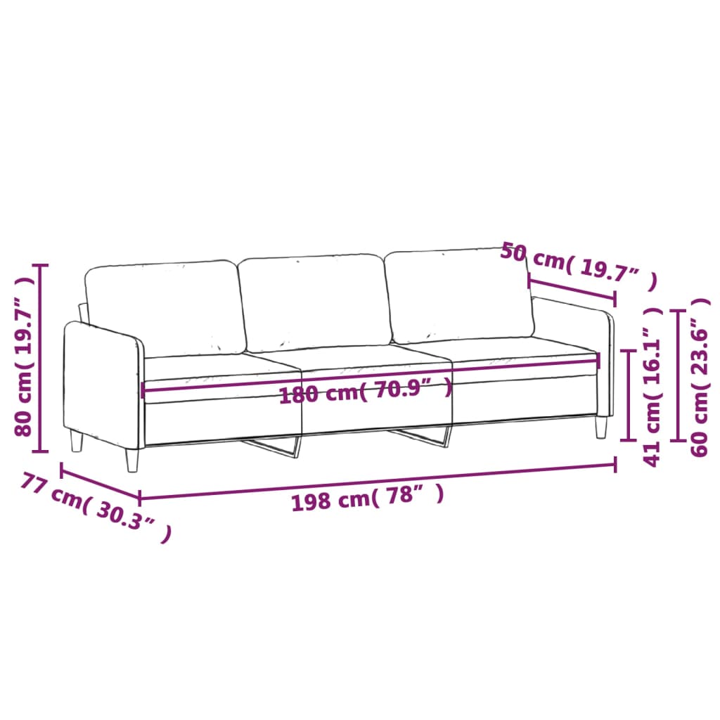 3-personers sofa 180 cm fløjl vinrød