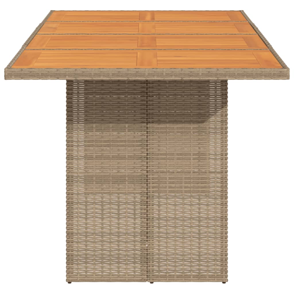 havebord med top i akacietræ 190x80x74 cm polyrattan beige