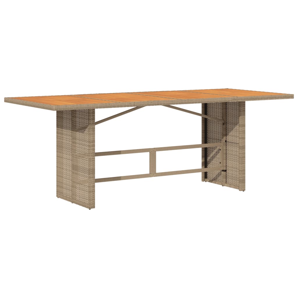 havebord med top i akacietræ 190x80x74 cm polyrattan beige