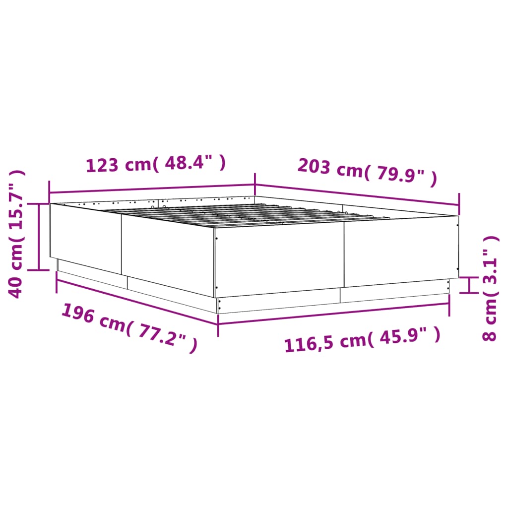 sengestel 120x200 cm konstrueret træ brun eg