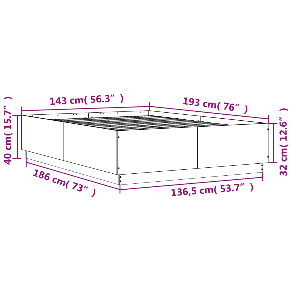 sengestel 140x190 cm konstrueret træ sort