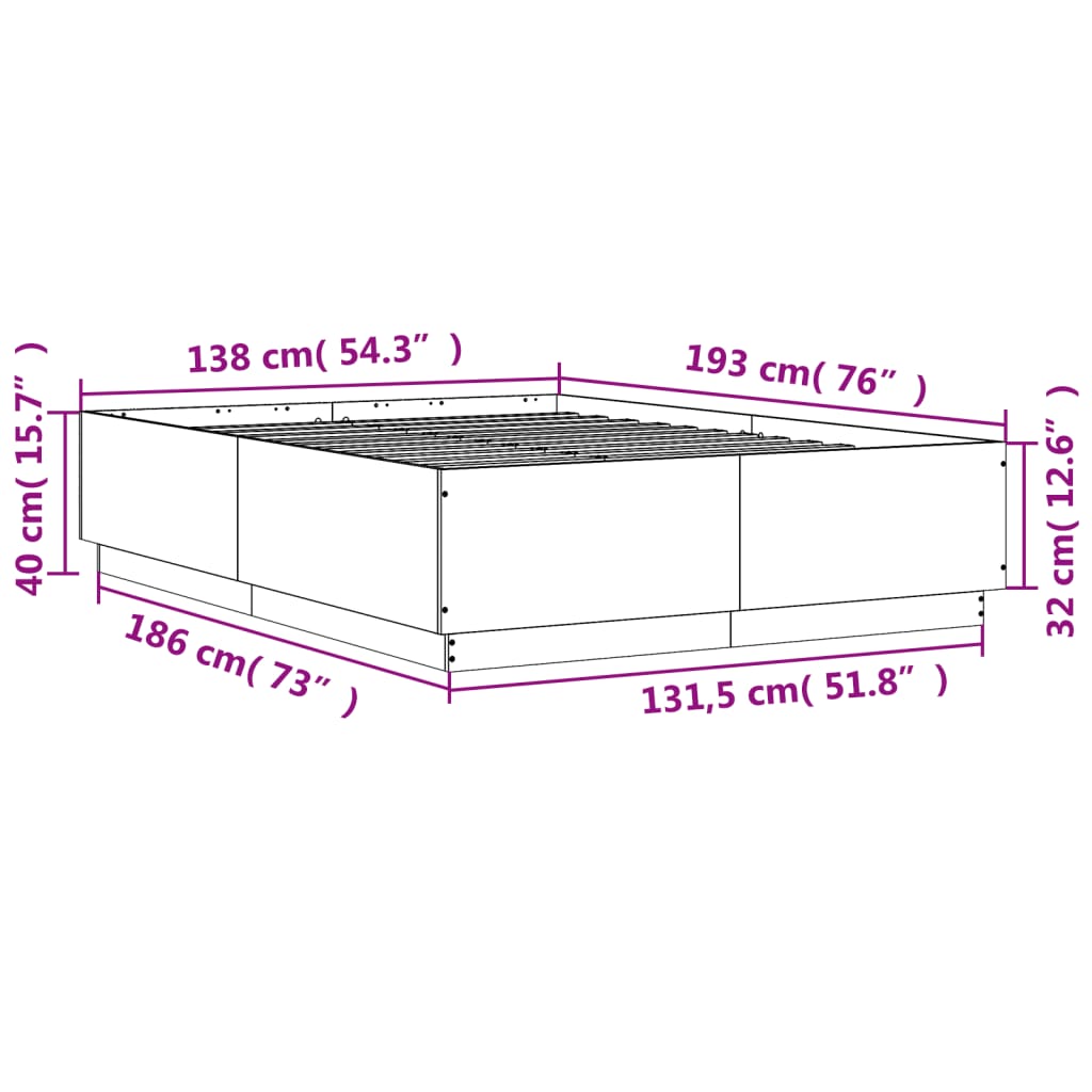 sengestel 135x190 cm konstrueret træ sonoma-eg