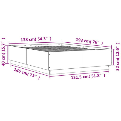 sengestel 135x190 cm konstrueret træ sonoma-eg