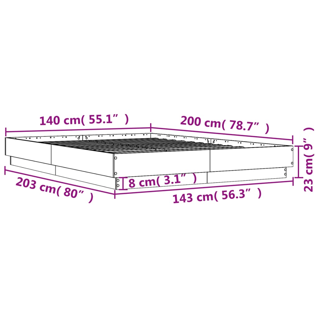 sengestel 140x200 cm massivt træ sort