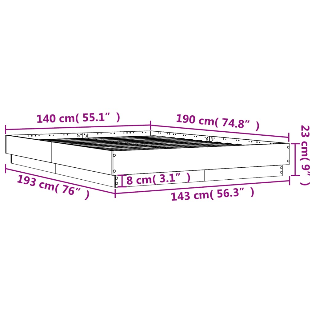 sengestel 140x190 cm konstrueret træ hvid