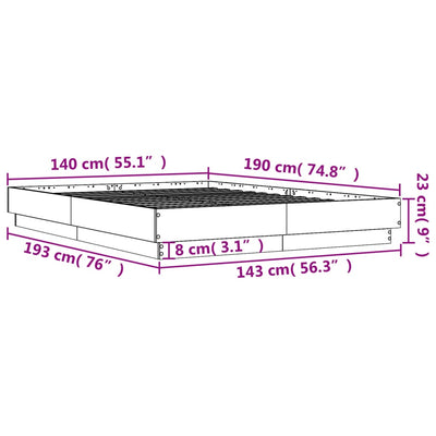 sengestel 140x190 cm konstrueret træ sort