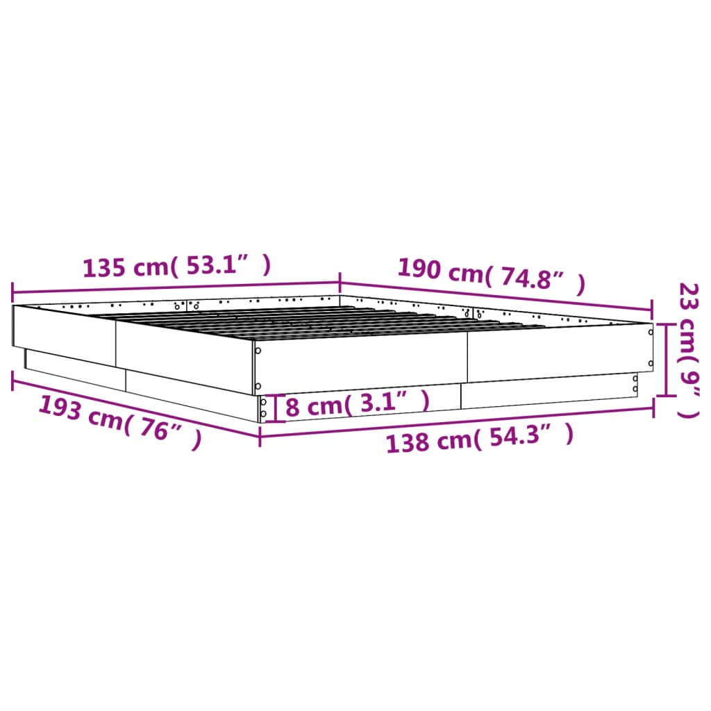 sengestel 135x190 cm konstrueret træ hvid