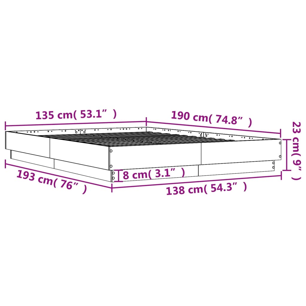 sengestel 135x190 cm konstrueret træ sort