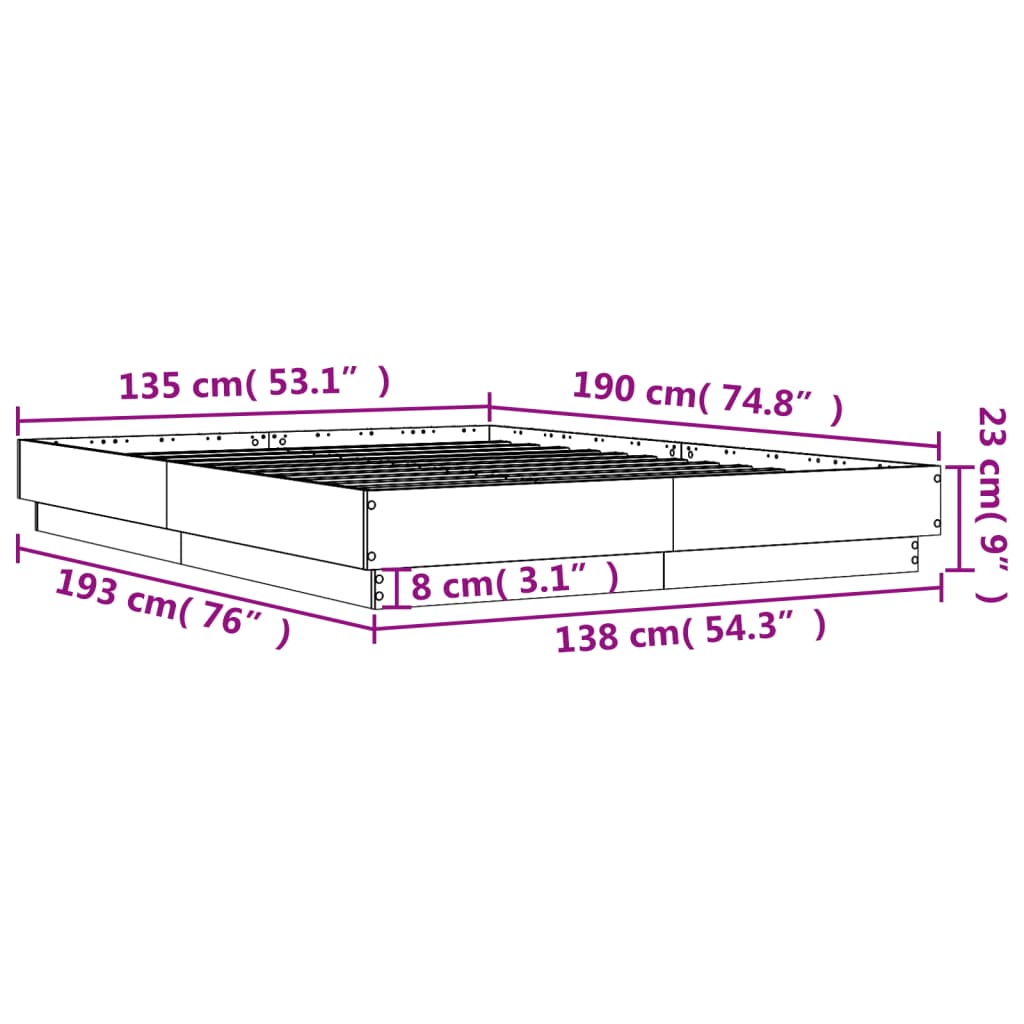 sengestel 135x190 cm konstrueret træ sonoma-eg