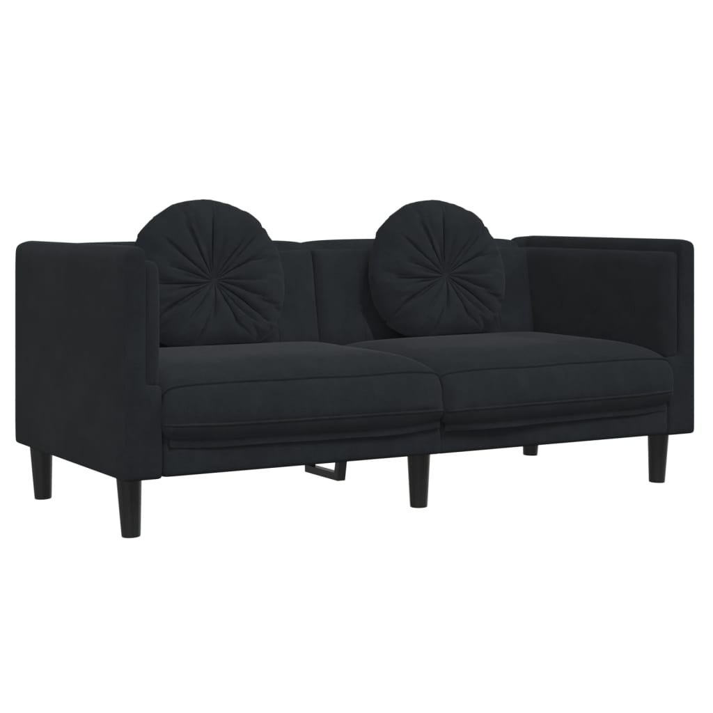 sofasæt 2 dele med puder velour sort