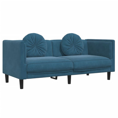 sofasæt 2 dele med puder velour blå