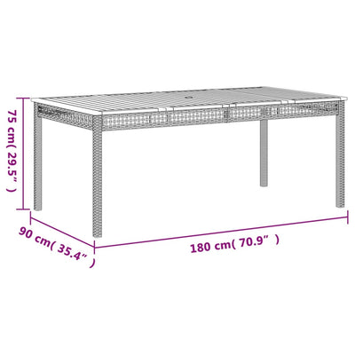 havebord 180x90x75 cm polyrattan og akacietræ sort