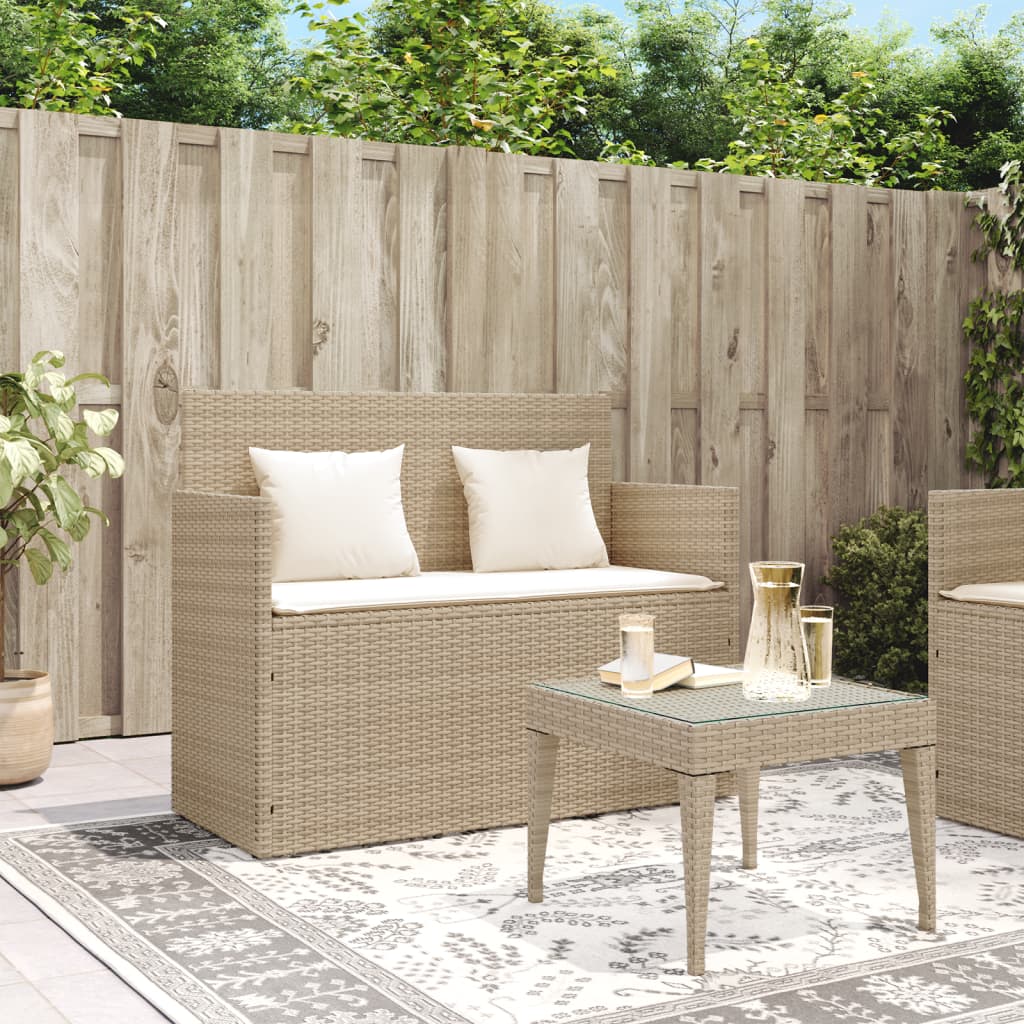 havebænk med hynder polyrattan beige