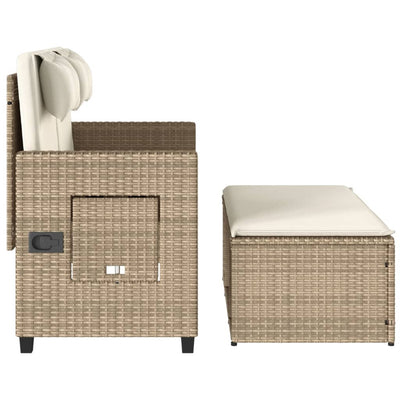 havebænk med hynder og lænefunktion polyrattan beige