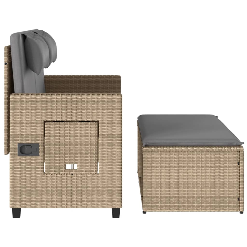 havebænk med hynder og lænefunktion polyrattan beige