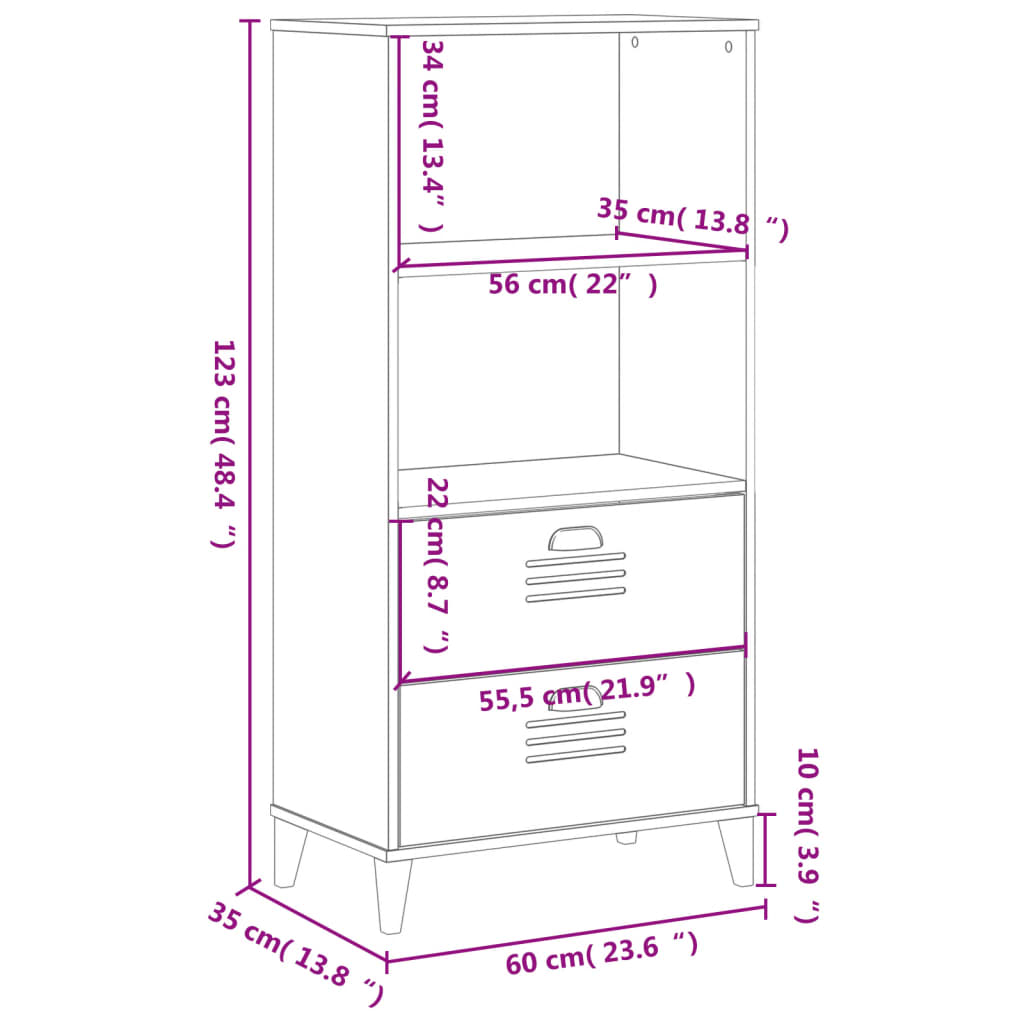 bogskab VIKEN 60x35x123 cm konstrueret træ hvid