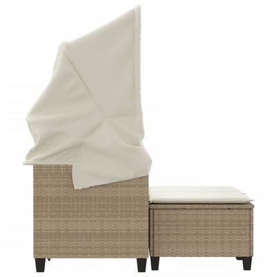 2-personers havesofa med baldakin og skamler polyrattan beige