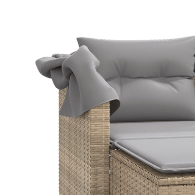 2-personers havesofa med baldakin og skamler polyrattan beige