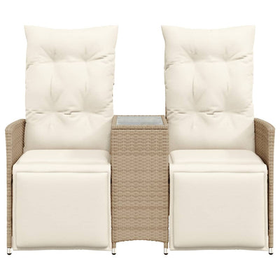 2-personers havesofa med bord og lænefunktion polyrattan beige