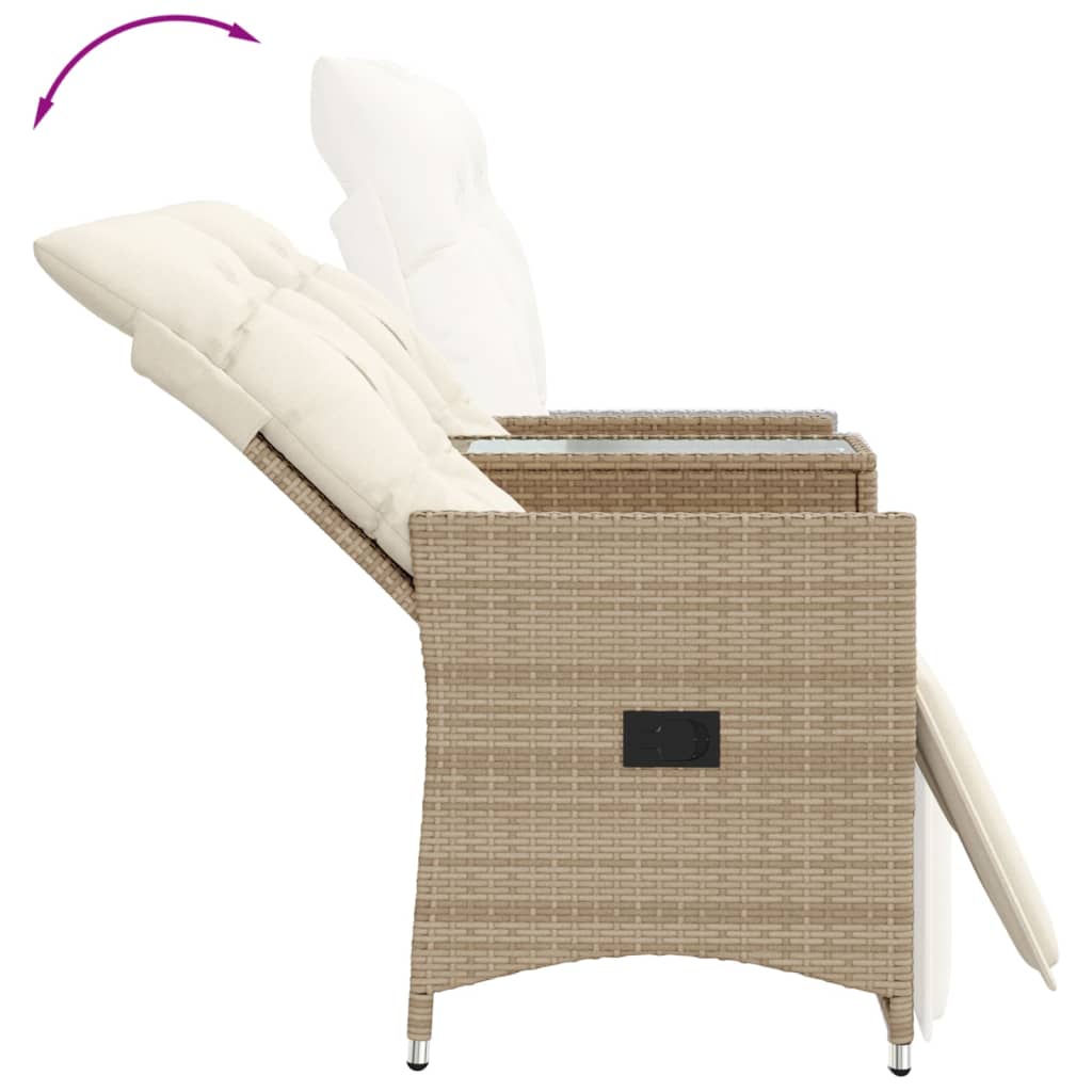 2-personers havesofa med bord og lænefunktion polyrattan beige