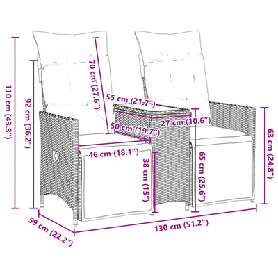 2-personers havesofa med bord og lænefunktion polyrattan beige