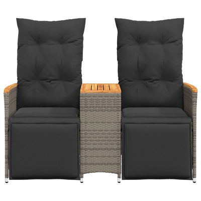 2-personers havesofa med bord og lænefunktion polyrattan grå