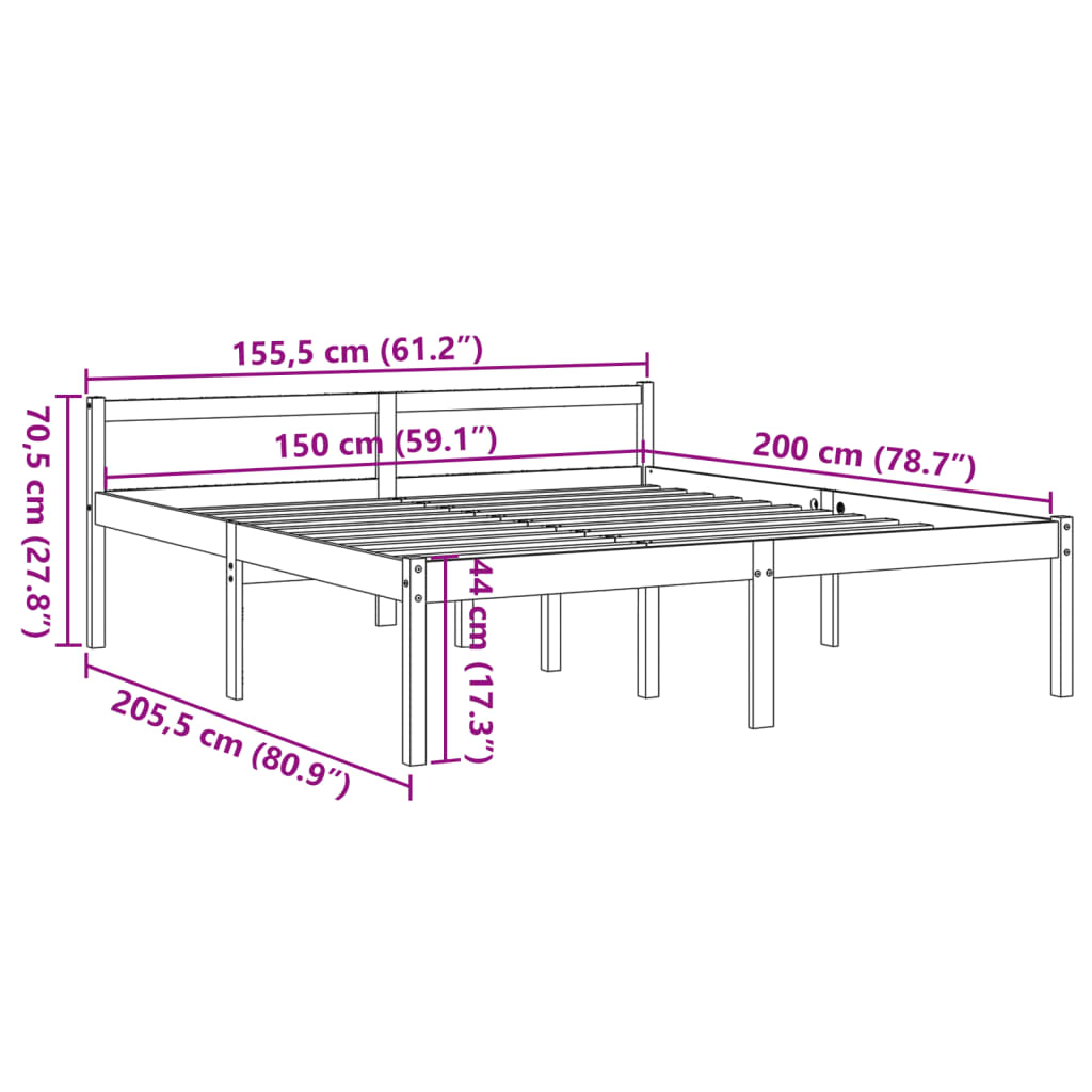 seniorseng 150x200 cm massivt fyrretræ gyldenbrun