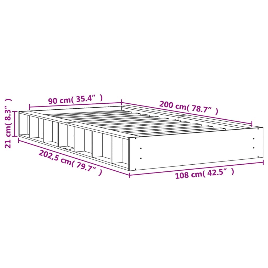 sengeramme uden madras 90x200 cm massivt fyrretræ gyldenbrun