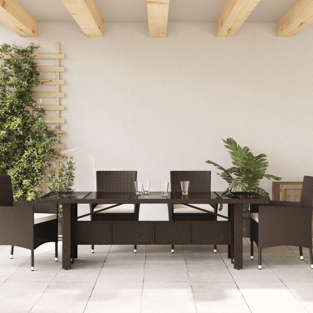 havebord med glastop 240x90x75 cm polyrattan brun