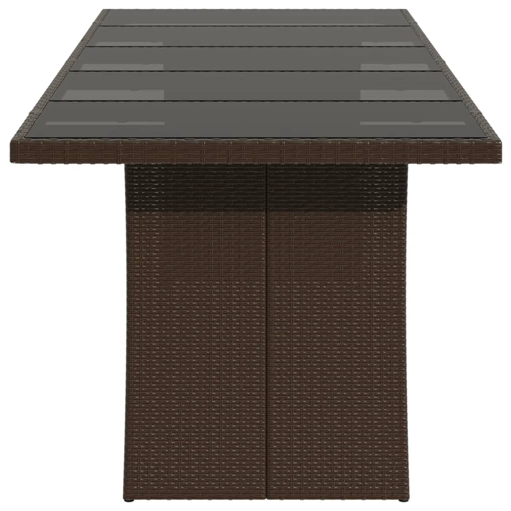 havebord med glastop 240x90x75 cm polyrattan brun