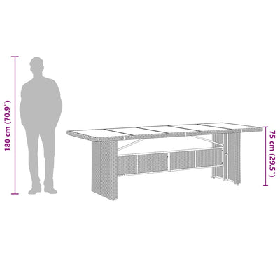 havebord med glastop 240x90x75 cm polyrattan brun