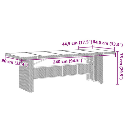 havebord med glastop 240x90x75 cm polyrattan brun