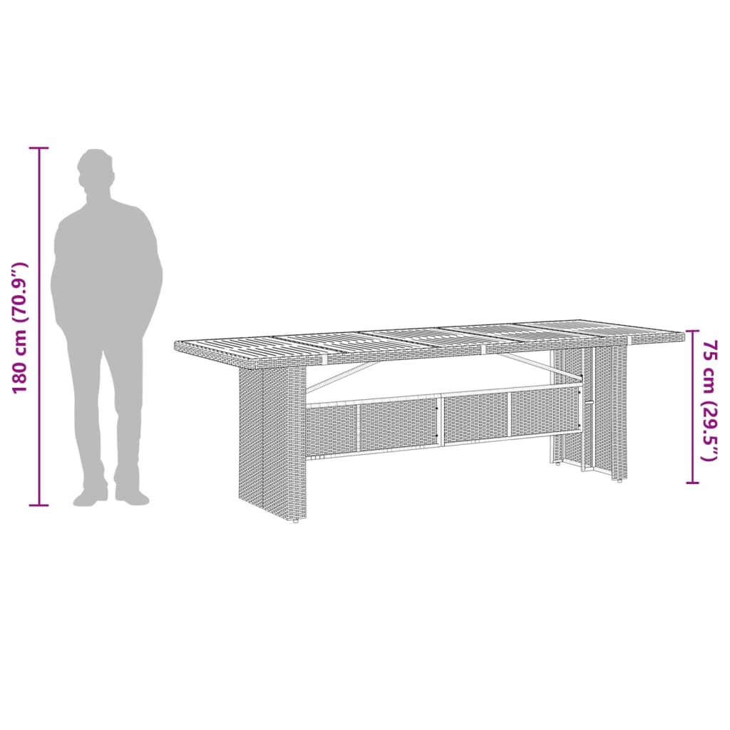 havebord med glastop 240x90x75 cm polyrattan grå