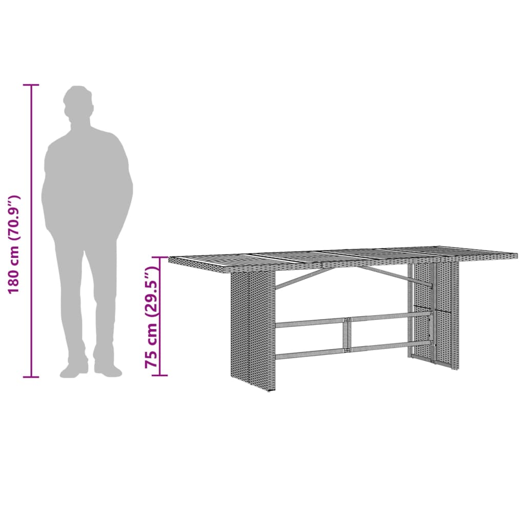 havebord med akacietop 190x80x75 cm polyrattan grå