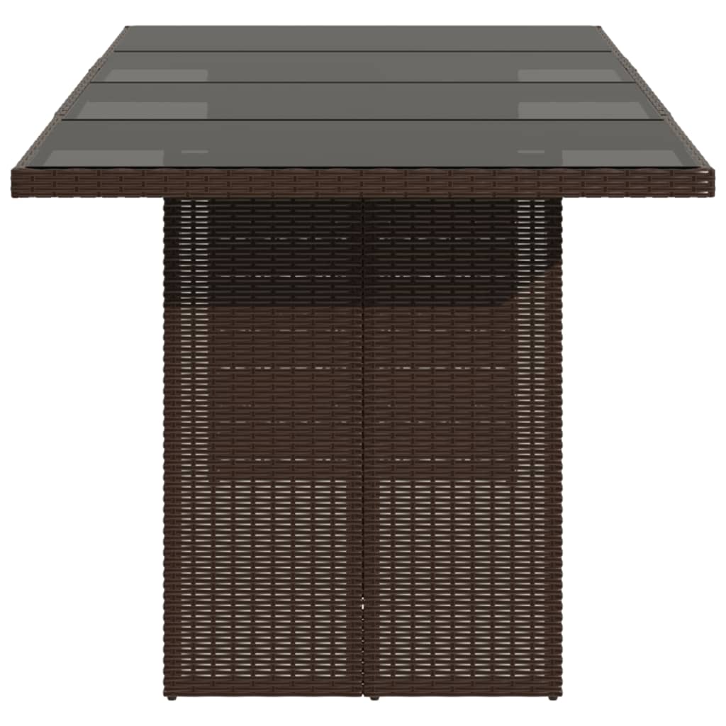 havebord med glastop 190x80x75 cm polyrattan brun