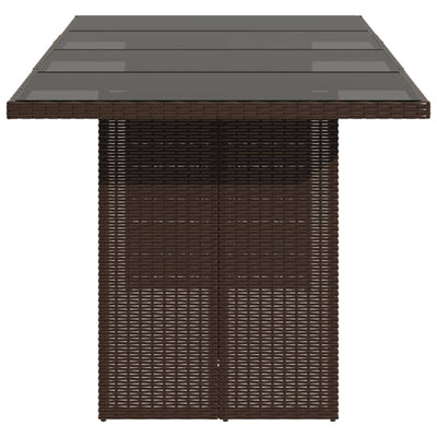 havebord med glastop 190x80x75 cm polyrattan brun