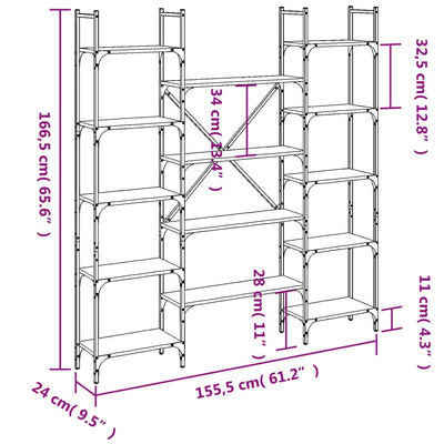 bogreol 155,5x24x166,5 cm konstrueret træ sort