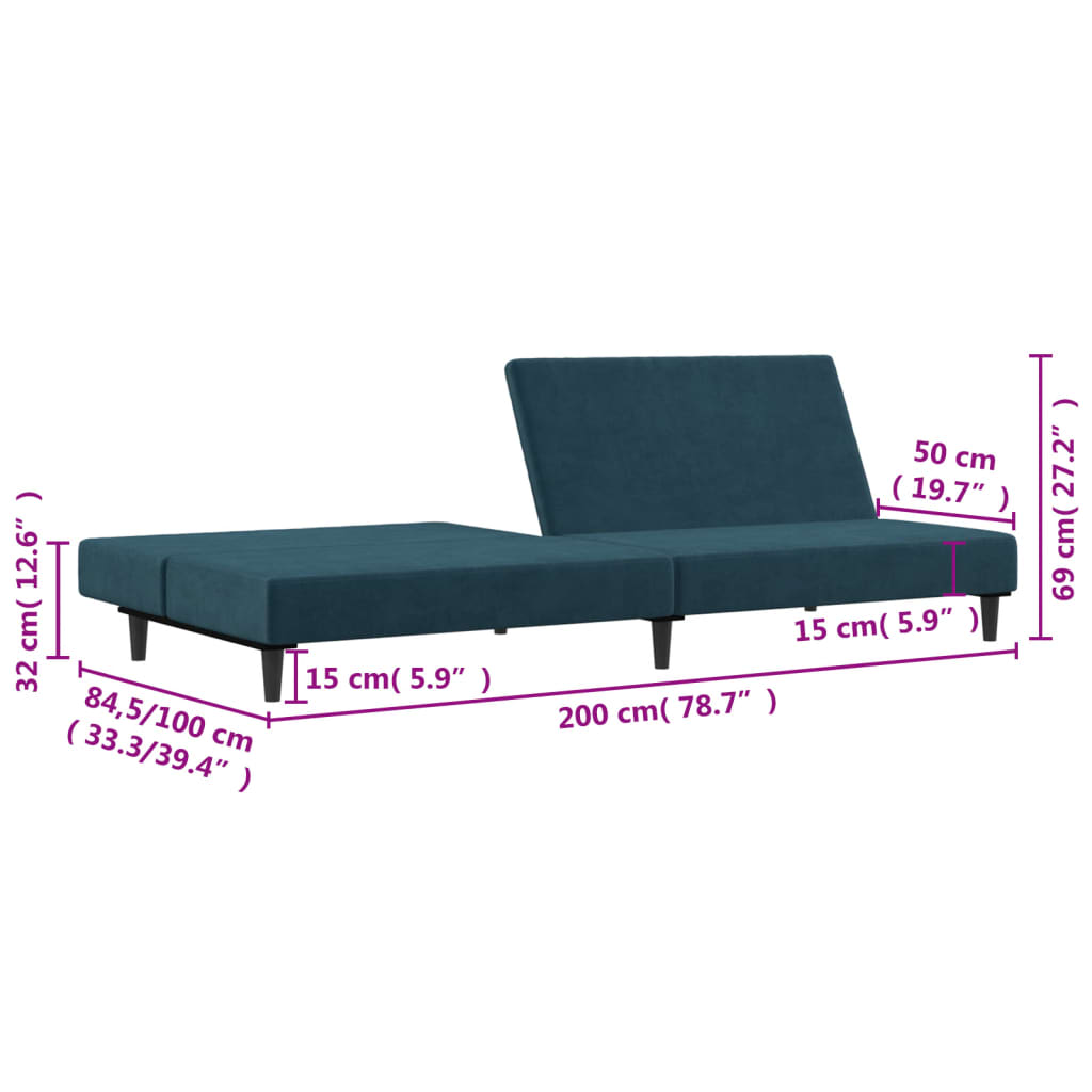 2-personers sovesofa fløjl blå