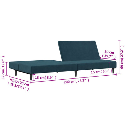 2-personers sovesofa fløjl blå